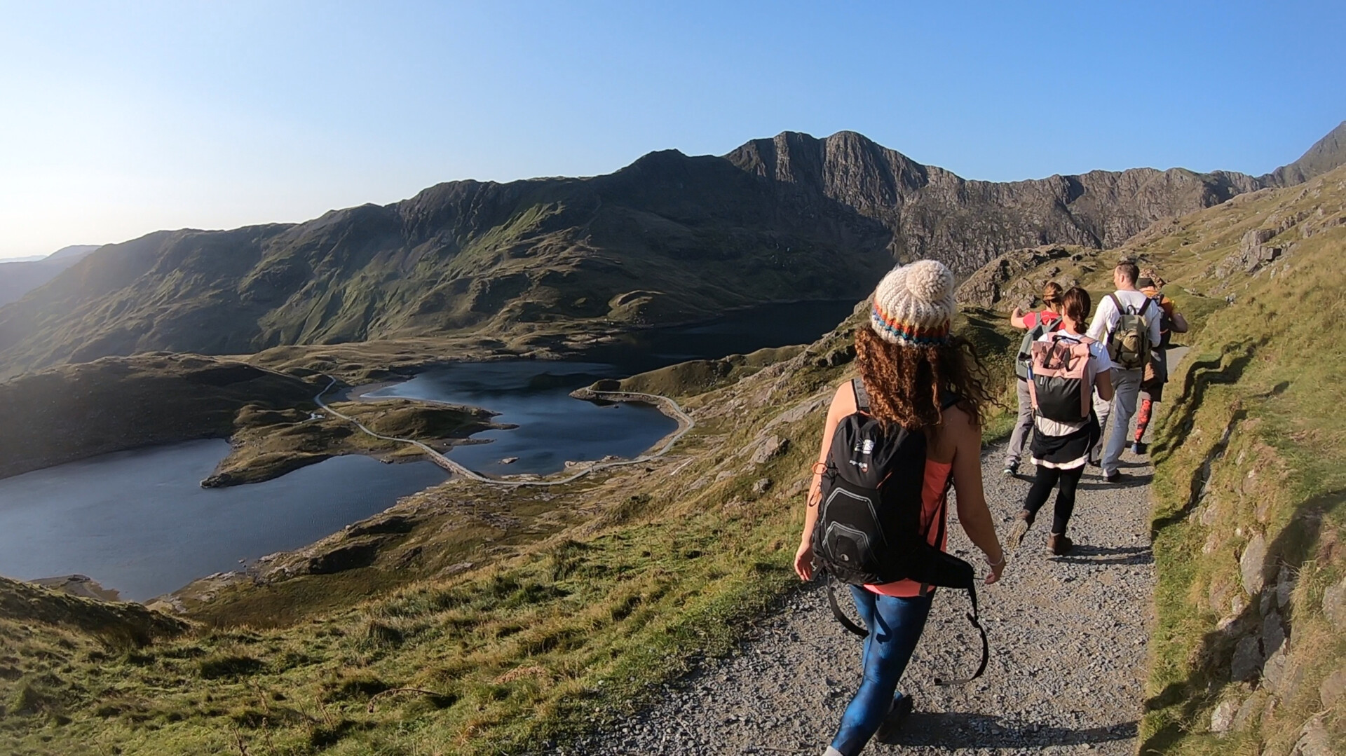A corporate group hiking Snowdonia in North Wales